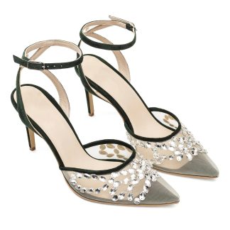 Midnight Star Garden Velvet Rhinestone Stiletto Sandals