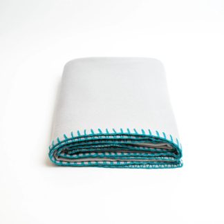 Light grey contrast hand-stitched throw blanket