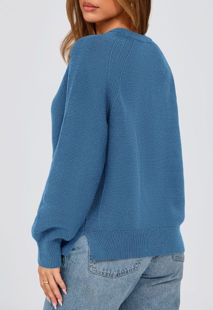 Blue crew neck loose knit sweater - Image 3