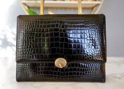 Vintage crocodile-print metal handle handbag - Image 3