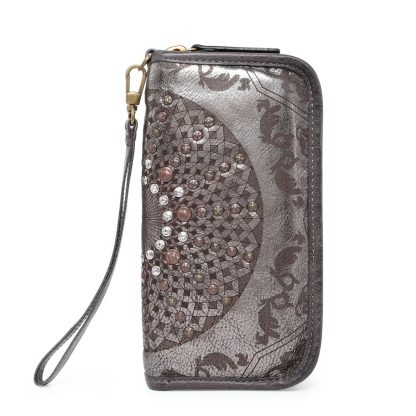 Ethnic style rivet shiny long wallet - Image 6