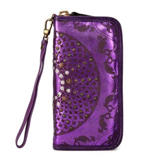 Ethnic style rivet shiny long wallet