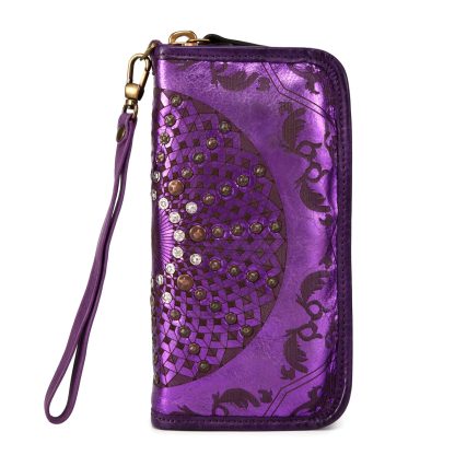 Ethnic style rivet shiny long wallet