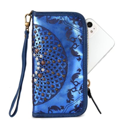 Ethnic style rivet shiny long wallet - Image 3