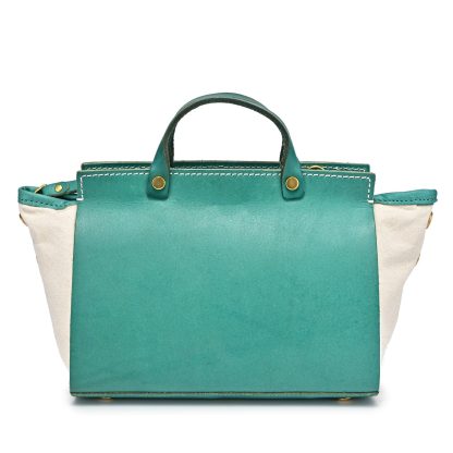 Vintage contrasting leather and canvas handbag - Image 4