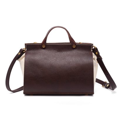 Vintage contrasting leather and canvas handbag - Image 2