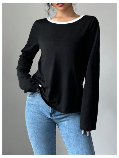 French Retro Backless Double Bow Long Sleeve Top