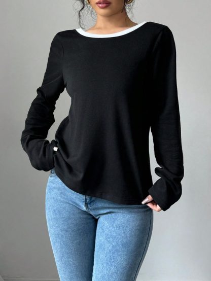 French Retro Backless Double Bow Long Sleeve Top - Image 3