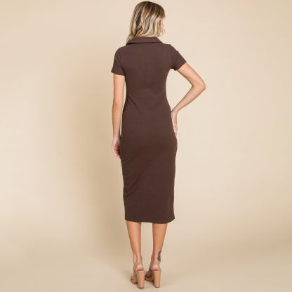 Retro intellectual style slim polo neck side slit dress - Image 4