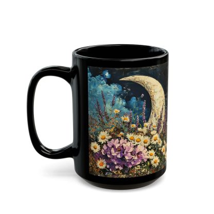 Moonlit Flower Black Glaze Mug