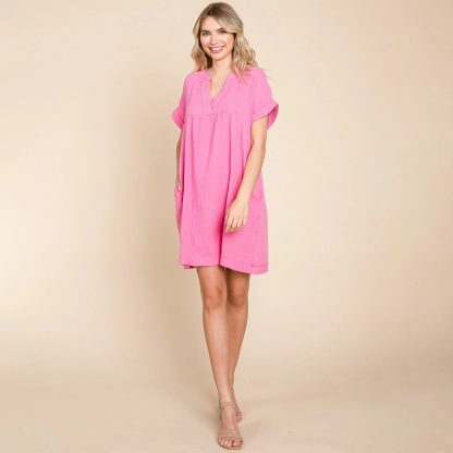 Relaxed Glitter V-Neck Loose Pocket Dress
