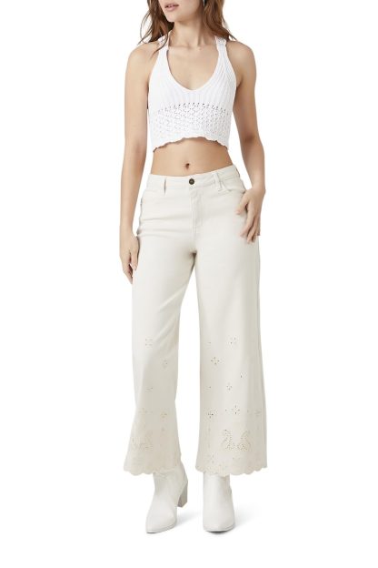 French retro petal-edge high-waist casual pants