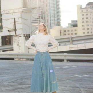Light Blue Washed Denim Buttoned A-Line Skirt