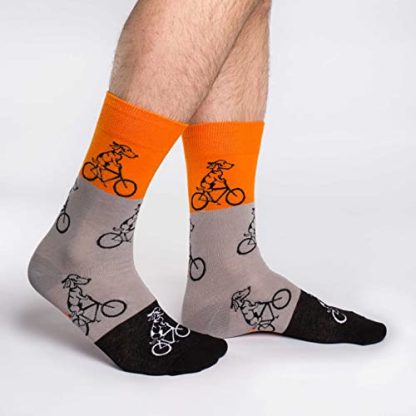 Dog cycling themed contrasting color fun socks