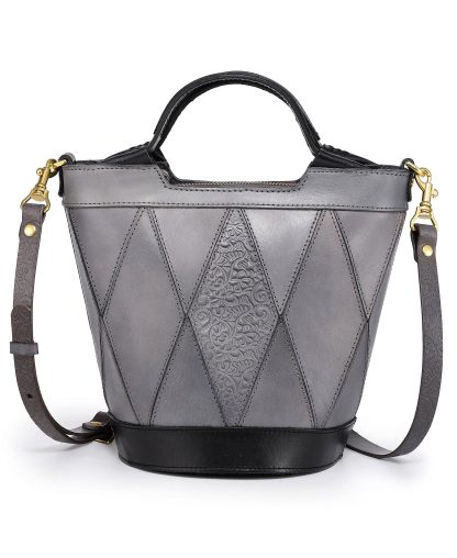 Diamond embossed top-grain cowhide bucket bag - Image 6