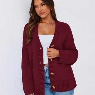 Burgundy Vintage Button Knit Cardigan