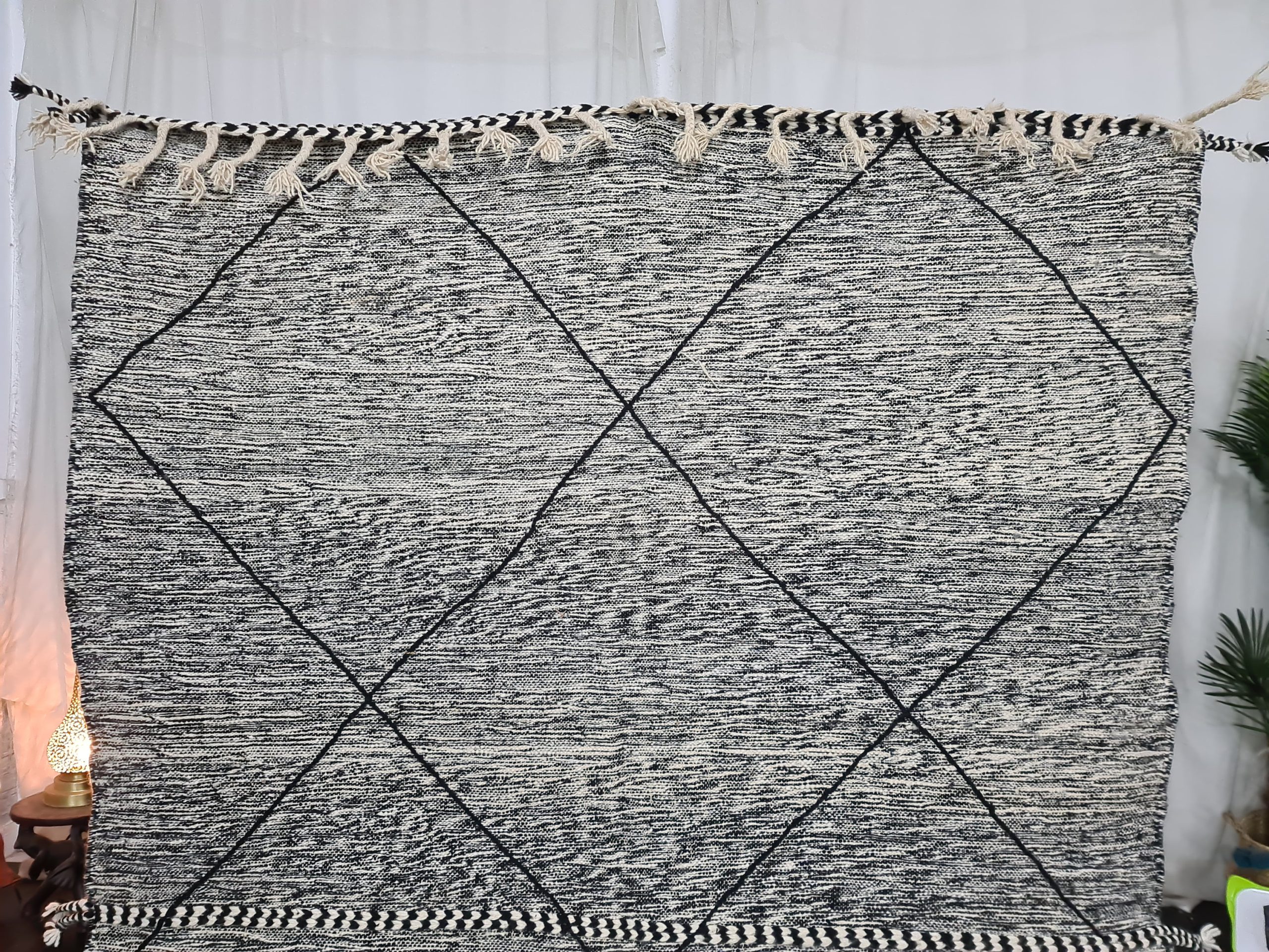 Handmade black and white diamond tassel carpet - Image 9
