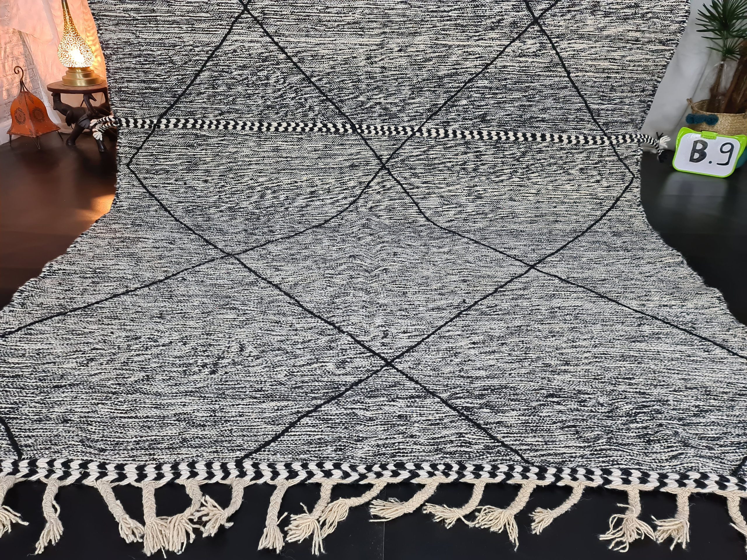 Handmade black and white diamond tassel carpet - Image 8