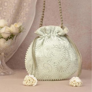 French lace pearl drawstring bag