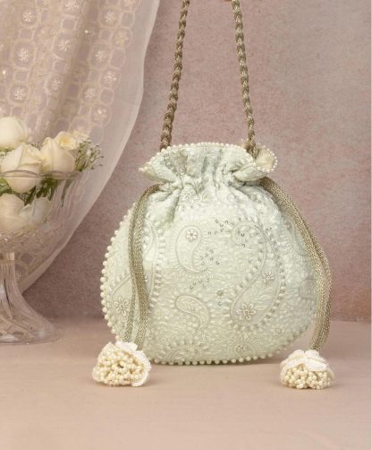 French lace pearl drawstring bag