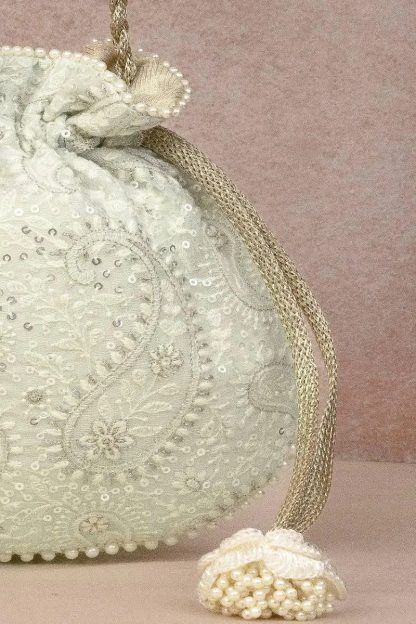 French lace pearl drawstring bag - Image 2