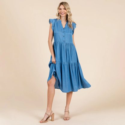 Retro and fresh V-neck small flying sleeve cake dress - Image 10