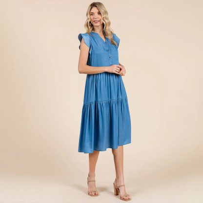 Retro and fresh V-neck small flying sleeve cake dress - Image 6
