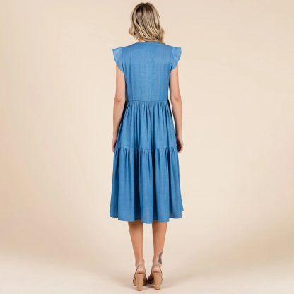 Retro and fresh V-neck small flying sleeve cake dress - Image 4