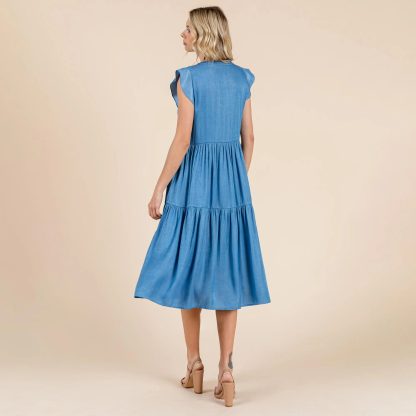 Retro and fresh V-neck small flying sleeve cake dress - Image 3