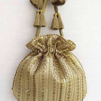 Gilded sequined tassel drawstring bag
