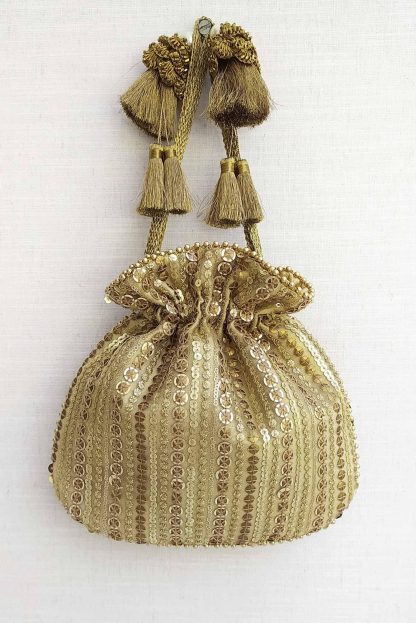 Gilded sequined tassel drawstring bag