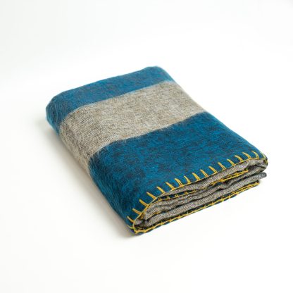 Sea Mist Vibrant Yellow Stitching Blended Blanket - Image 10