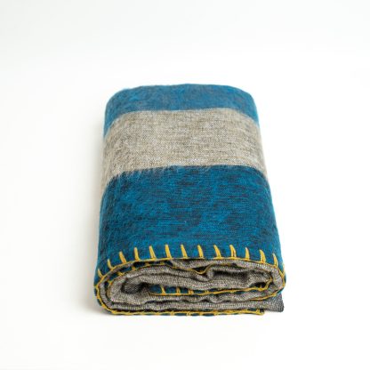 Sea Mist Vibrant Yellow Stitching Blended Blanket - Image 4