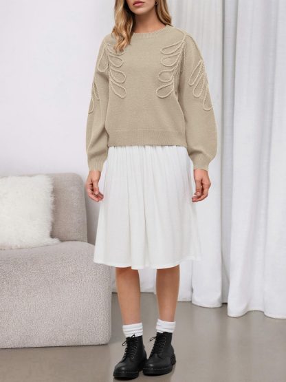 Beige 3D Leaf Pattern Sweater - Image 6