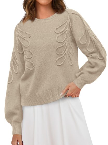 Beige 3D Leaf Pattern Sweater - Image 5