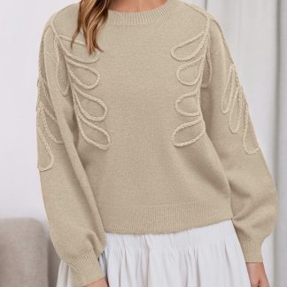 Beige 3D Leaf Pattern Sweater