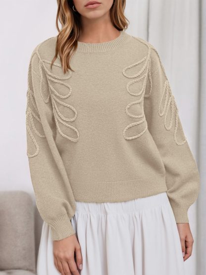 Beige 3D Leaf Pattern Sweater
