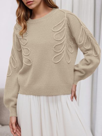 Beige 3D Leaf Pattern Sweater - Image 3
