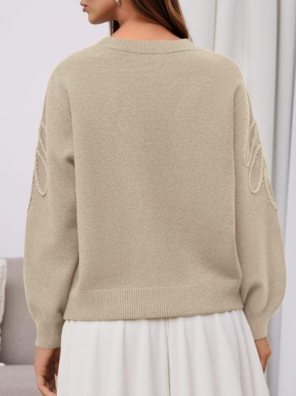 Beige 3D Leaf Pattern Sweater - Image 2