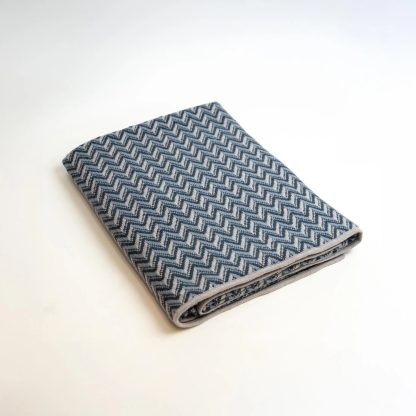 Marine Herringbone Wool Blend Throw Blanket - Image 6