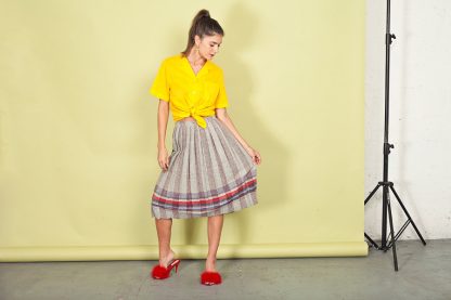 Plaid colorblock pleated high-waist midi skirt - Image 4