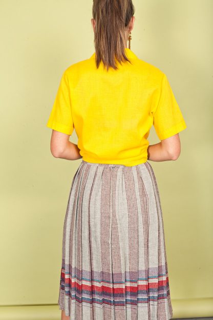 Plaid colorblock pleated high-waist midi skirt - Image 3