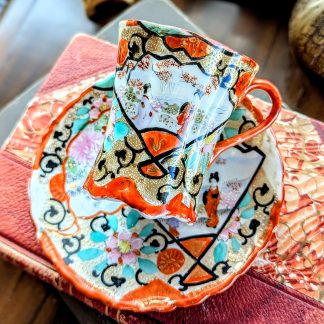Japanese Ukiyo-e hand-painted cup and saucer set