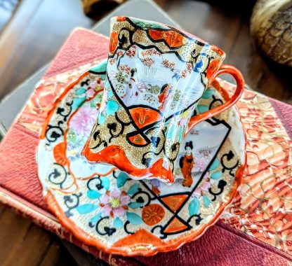 Japanese Ukiyo-e hand-painted cup and saucer set