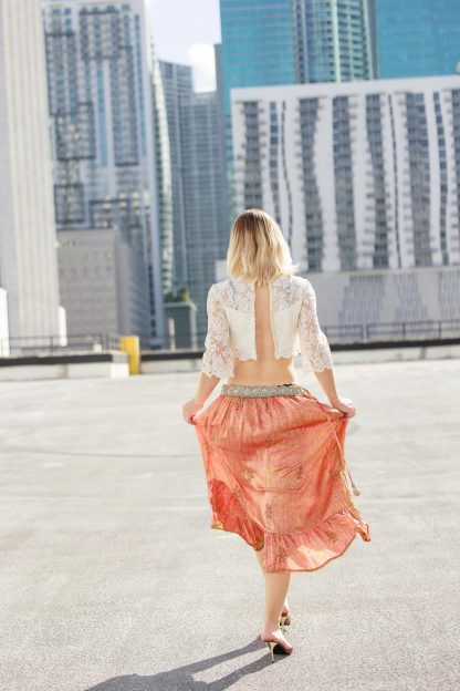 Orange-pink gradient ruffled irregular high-waist skirt - Image 11