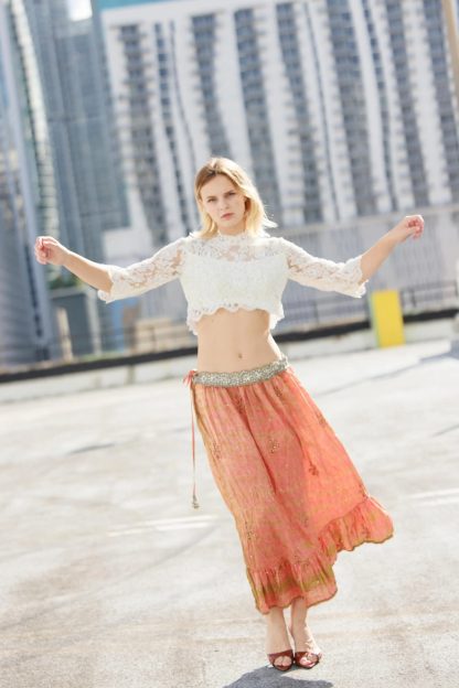 Orange-pink gradient ruffled irregular high-waist skirt - Image 2