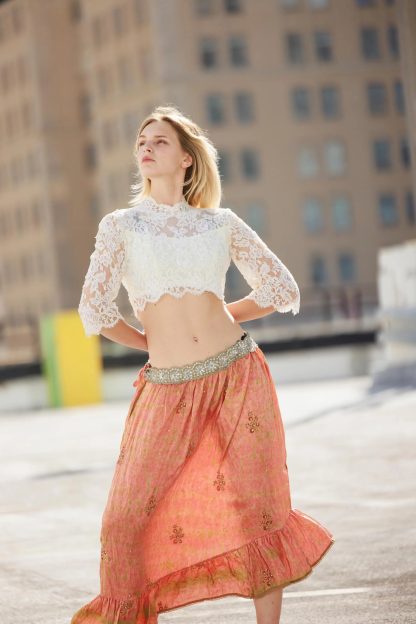 Orange-pink gradient ruffled irregular high-waist skirt - Image 7