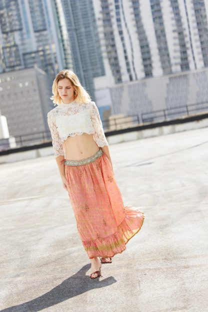 Orange-pink gradient ruffled irregular high-waist skirt - Image 4