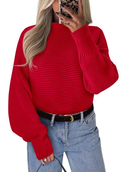 Red Ribbed Turtleneck Sweater - Image 7
