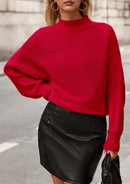 Red Ribbed Turtleneck Sweater - Image 4